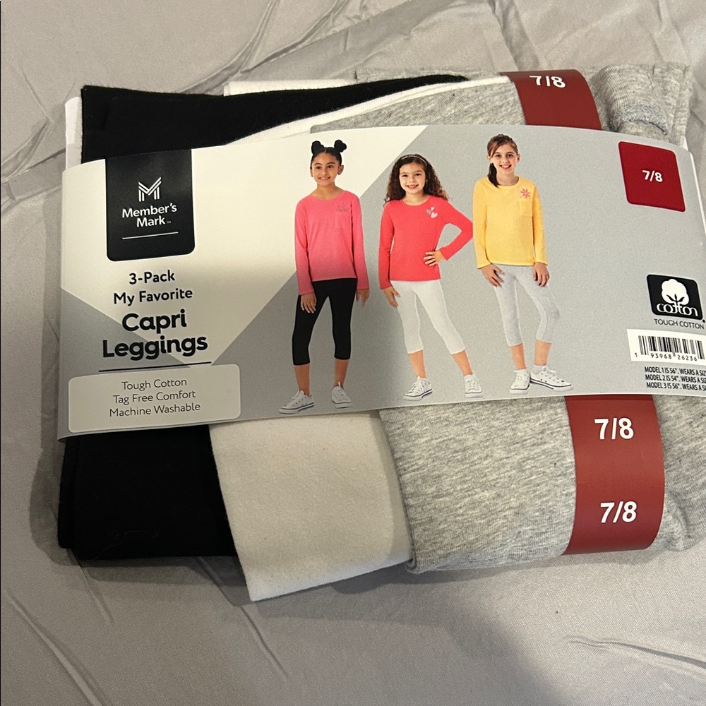 Member's Mark Capri Leggings 3-Pack in Black, White, and Gray